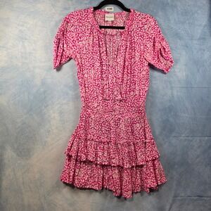 Skylar + Madison Pink Mosaic Print Smocked Tiered Mini Dress Womens Small